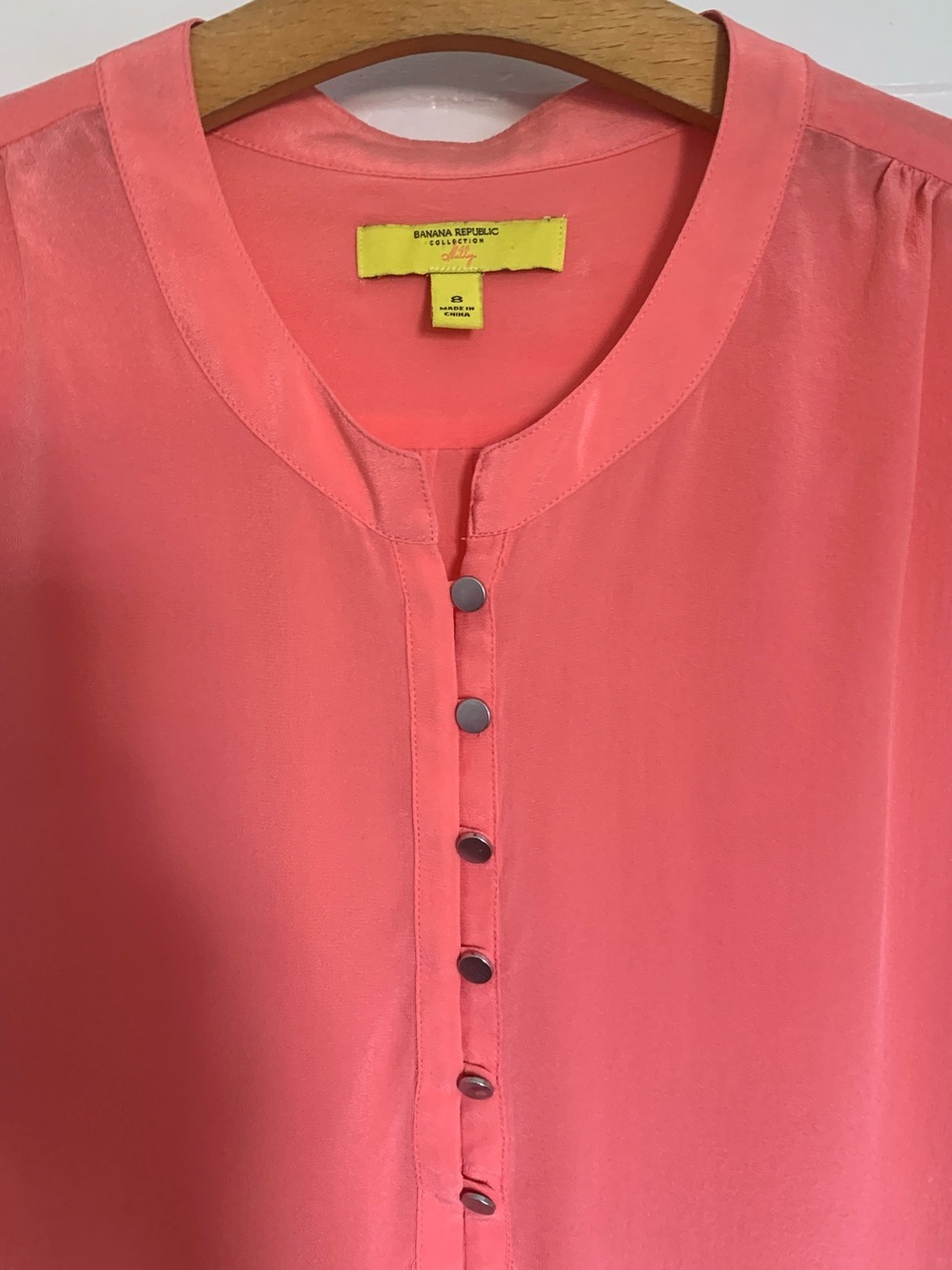 Banana Republic Milly Collection Coral Silk Button-Front Safari Blouse